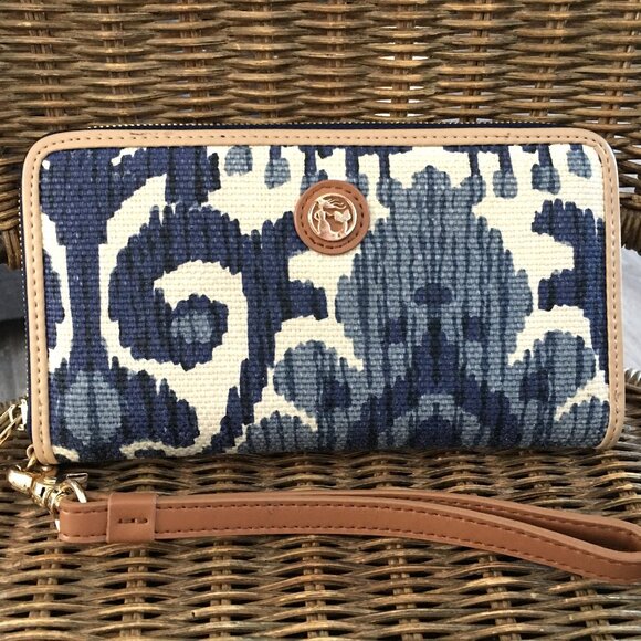 Spartina Wristlet/Wallet Signature Linen and Leather NWOT - Picture 1 of 7